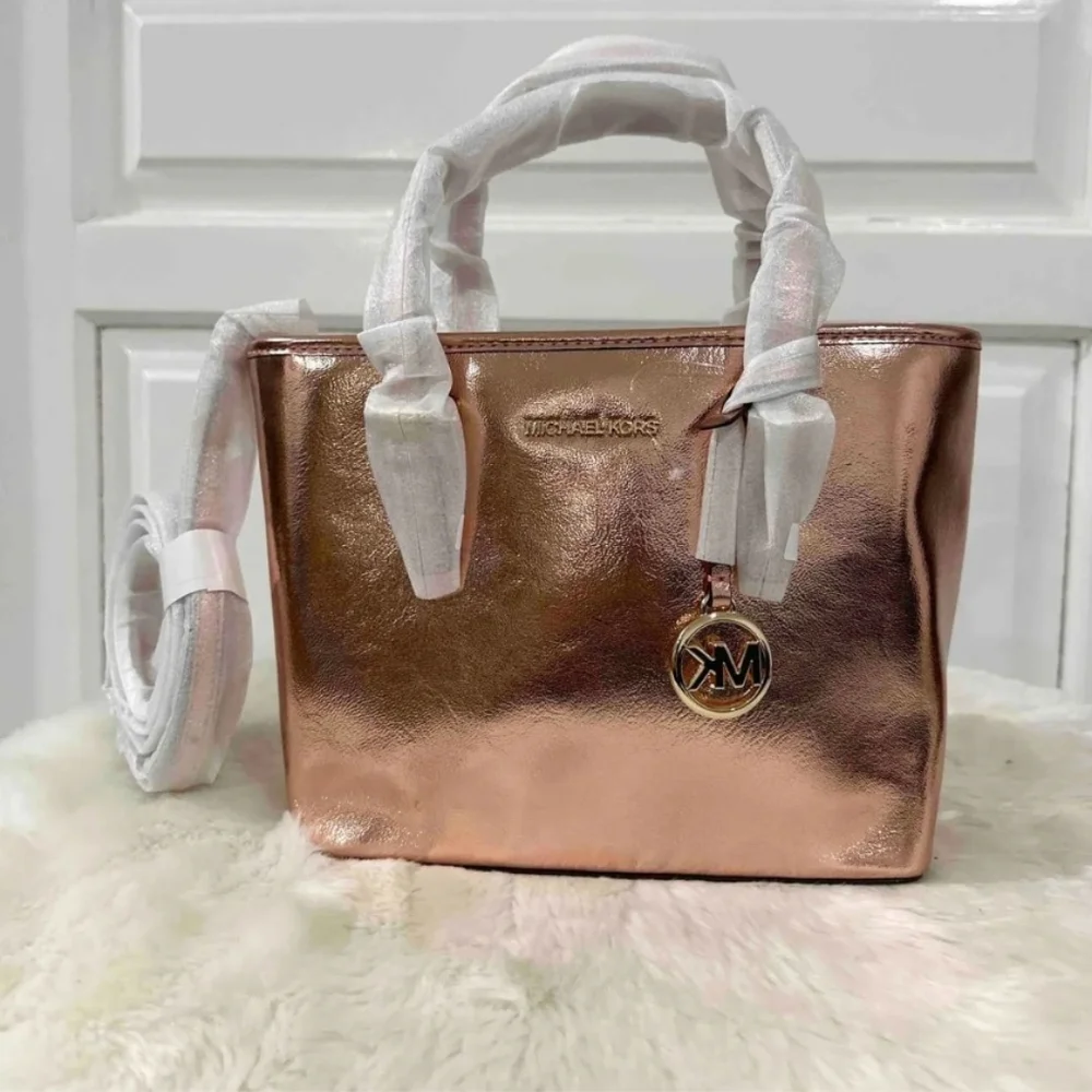 Michael Kors Jet Set Travel Metallic Zip Top Tote Bag NWOT
